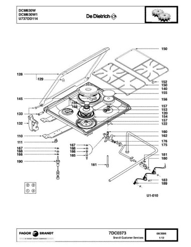 Pièces détachées DE DIETRICH DCM630W DCM630W1 DCM630W2 DCM630W3 7DC0373 Annee 0 7DC0373 