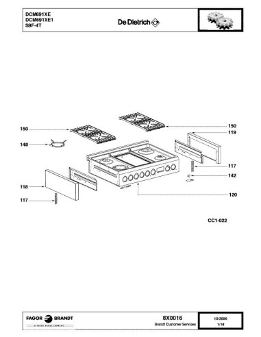 Pièces détachées DE DIETRICH DCM691XE 8X0016 Annee 0 8X0016 