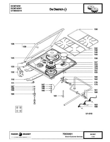 Pièces détachées DE DIETRICH DCM740W 7DC0401 Annee 0 7DC0401 