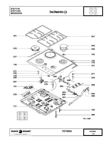 Pièces détachées DE DIETRICH DTE711B DTE711B1 DTE711B2 