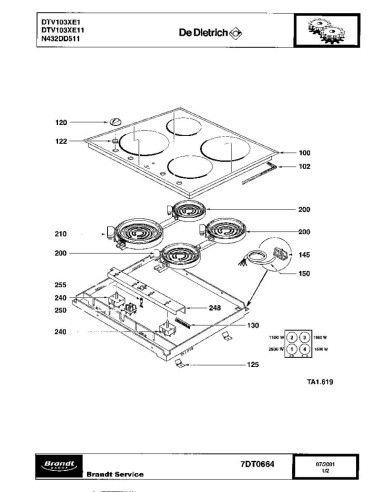 Pièces détachées DE DIETRICH DTV103XE1 DTV103XE11 