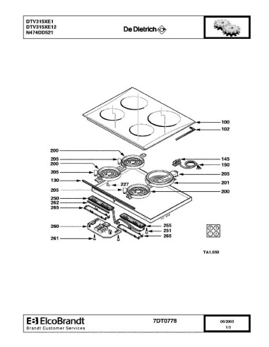 Pièces détachées DE DIETRICH DTV315XE1 DTV315XE12 