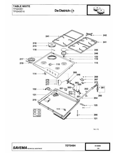 Pièces détachées DE DIETRICH TF0243E1 7DT0484 7DT0524 REP-006384 Annee 0 7DT0484 