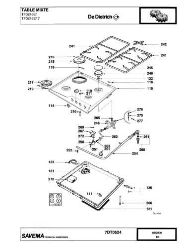 Pièces détachées DE DIETRICH TF0243E1 7DT0484 7DT0524 REP-006384 Annee 0 7DT0524 