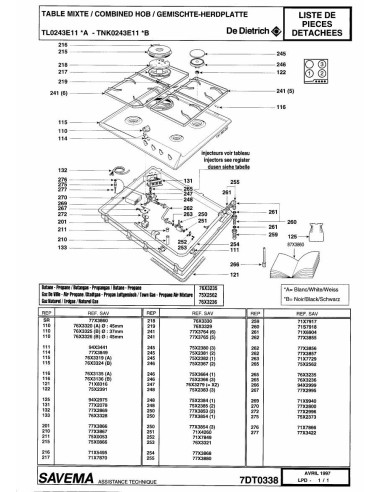 Pièces détachées DE DIETRICH TL0243E1 7DT0338 7DT0525 Annee 0 7DT0338 