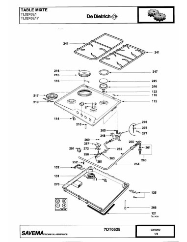 Pièces détachées DE DIETRICH TL0243E1 7DT0338 7DT0525 Annee 0 7DT0525 