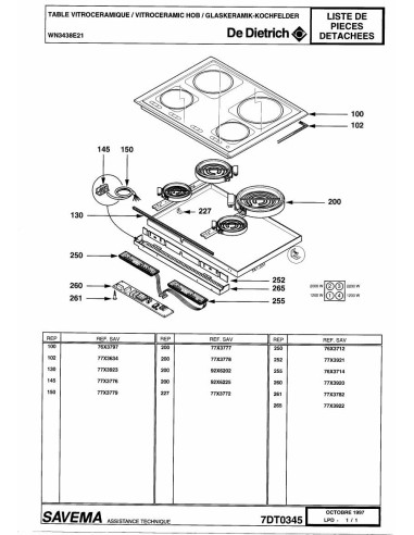 Pièces détachées DE DIETRICH WN3438E2 7DT0345 Annee 0 7DT0345 