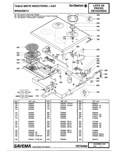 Pièces détachées DE DIETRICH WN3529E1 7DT0370 7DT0460 7DT0474 Annee 0 7DT0460 