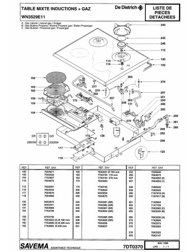 Pièces détachées DE DIETRICH WN3529E1 7DT0370 7DT0460 7DT0474 Annee 0 7DT0370 