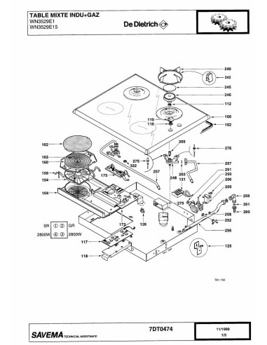 Pièces détachées DE DIETRICH WN3529E1 7DT0370 7DT0460 7DT0474 Annee 0 7DT0474 