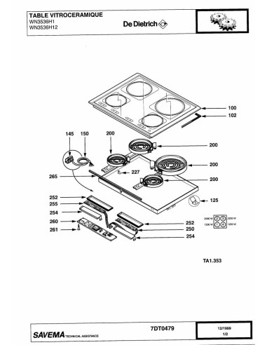 Pièces détachées DE DIETRICH WN3536H1 7DT0382 7DT0479 Annee 0 7DT0479 