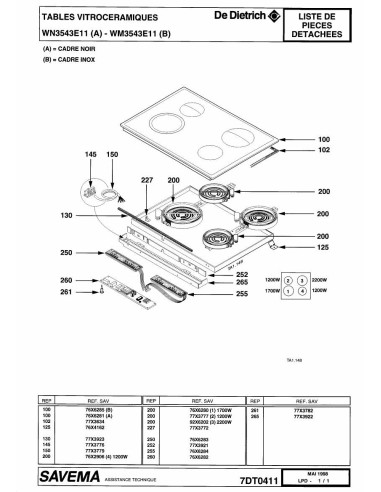 Pièces détachées DE DIETRICH WN3543E1 REP-006388 Annee 0 REP-006388 