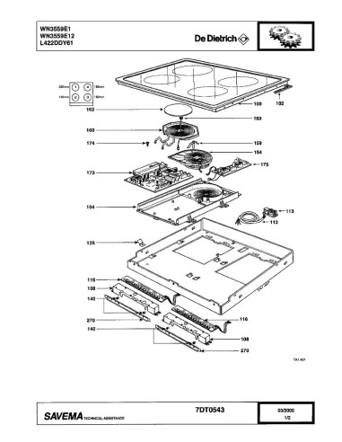 Pièces détachées DE DIETRICH WN3559E1 WN3559E12 7DT0543 REP-006366 