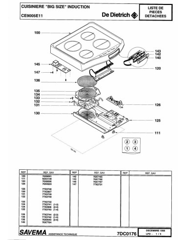 Pièces détachées DE DIETRICH CE9005E1 7DC0176 Annee 0 7DC0176 