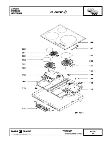 Pièces détachées DE DIETRICH DTI706B DTI706B1 DTI706B2 DTI706B3 