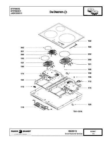Pièces détachées DE DIETRICH DTI706XE DTI706XE1 DTI706XE2 DTI706XE3 