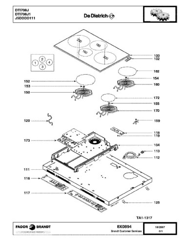 Pièces détachées DE DIETRICH DTI708J DTI708J1 DTI708J2 DTI708J3 