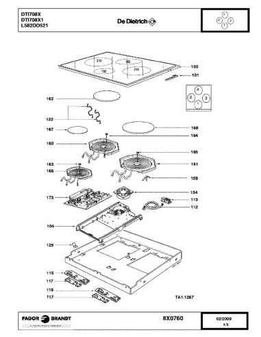 Pièces détachées DE DIETRICH DTI708X DTI708X1 DTI708X2 DTI708X3 DTI708X4 