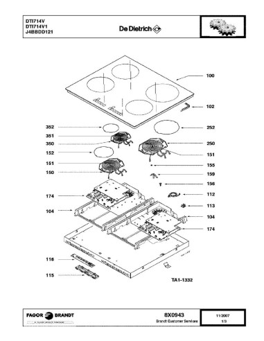 Pièces détachées DE DIETRICH DTI714V DTI714V1 DTI714V2 DTI714V3 