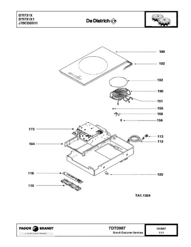 Pièces détachées DE DIETRICH DTI731X DTI731X1 DTI731X3 DTI731X4 