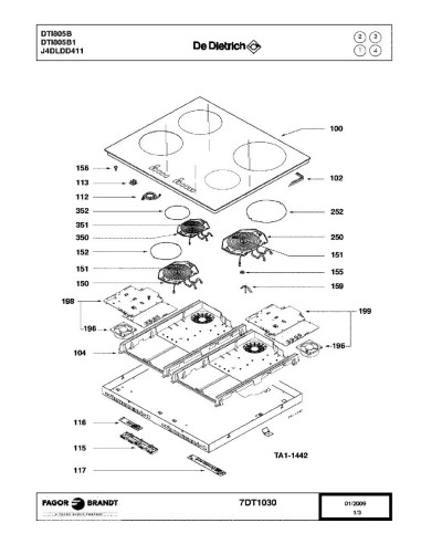 Pièces détachées DE DIETRICH DTI805B DTI805B1 DTI805B2 DTI805B3 