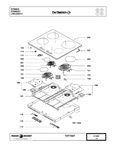 Pièces détachées DE DIETRICH DTI805X DTI805X1 DTI805X2 DTI805X3 