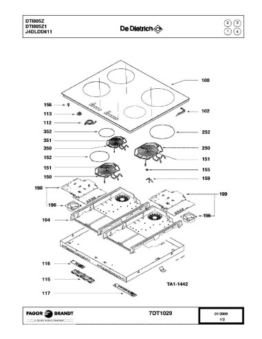 Pièces détachées DE DIETRICH DTI805Z DTI805Z1 DTI805Z2 