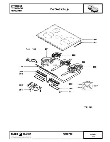 Pièces détachées DE DIETRICH DTV118BE1 7DT0676 7DT0718 Annee 0 7DT0718 
