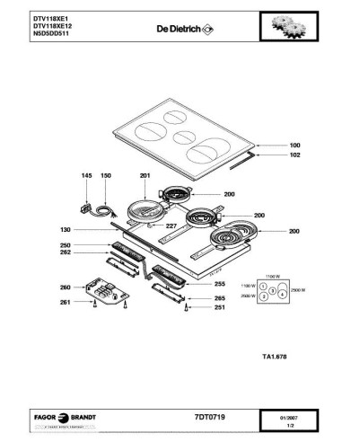 Pièces détachées DE DIETRICH DTV118XE1 7DT0678 7DT0719 Annee 0 7DT0719 