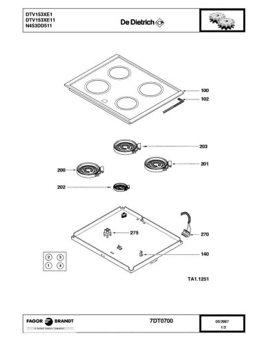 Pièces détachées DE DIETRICH DTV153XE1 7DT0700 Annee 0 7DT0700 