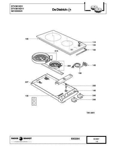 Pièces détachées DE DIETRICH DTV301XD1 8X0264 Annee 0 8X0264 