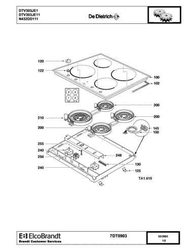 Pièces détachées DE DIETRICH DTV303JE1 7DT0903 Annee 0 7DT0903 