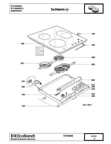 Pièces détachées DE DIETRICH DTV304BE1 DTV304BE12 7DT0905 Annee 0 7DT0905 