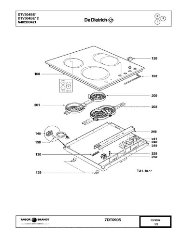 Pièces détachées DE DIETRICH DTV304BE1 DTV304BE12 7DT0905 
