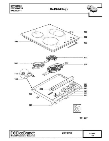 Pièces détachées DE DIETRICH DTV304XE1 7DT0318 Annee 0 7DT0318 