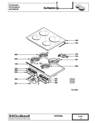 Pièces détachées DE DIETRICH DTV315JE1 7DT0763 7DT0766 Annee 0 7DT0766 