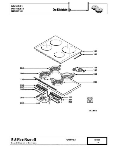 Pièces détachées DE DIETRICH DTV315JE1 7DT0763 7DT0766 Annee 0 7DT0763 