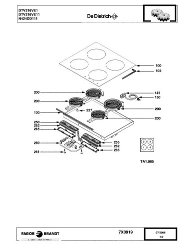 Pièces détachées DE DIETRICH DTV316VE1 7X0919 Annee 0 7X0919 