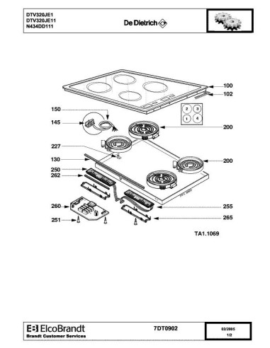 Pièces détachées DE DIETRICH DTV320JE1 7DT0902 Annee 0 7DT0902 