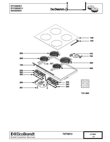 Pièces détachées DE DIETRICH DTV320XE1 7DT0813 Annee 0 7DT0813 