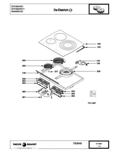 Pièces détachées DE DIETRICH DTV324VE1 7X0949 Annee 0 7X0949 