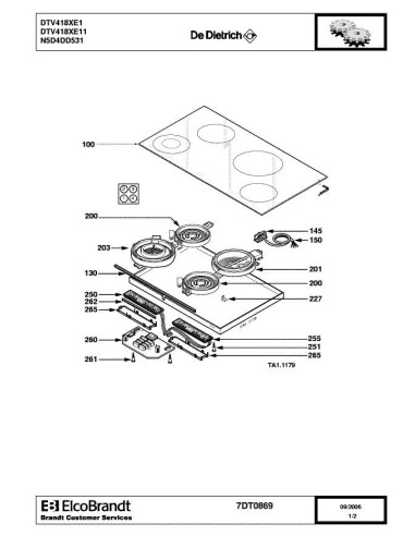 Pièces détachées DE DIETRICH DTV418XE1 7DT0869 7DT0909 Annee 0 7DT0869 