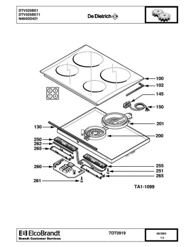 Pièces détachées DE DIETRICH DTV525BE1 7DT0919 Annee 0 7DT0919 