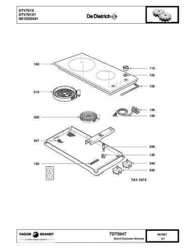 Pièces détachées DE DIETRICH DTV701X 7DT0947 Annee 0 7DT0947 