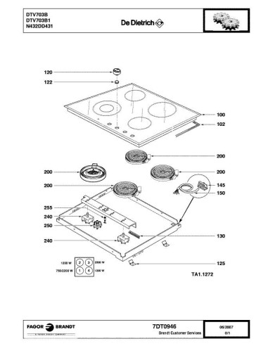 Pièces détachées DE DIETRICH DTV703B 7DT0946 Annee 0 7DT0946 