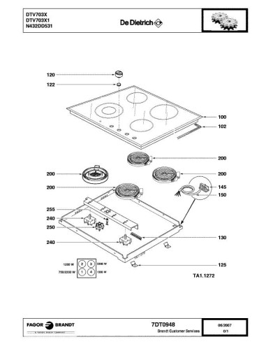 Pièces détachées DE DIETRICH DTV703X 7DT0948 Annee 0 7DT0948 