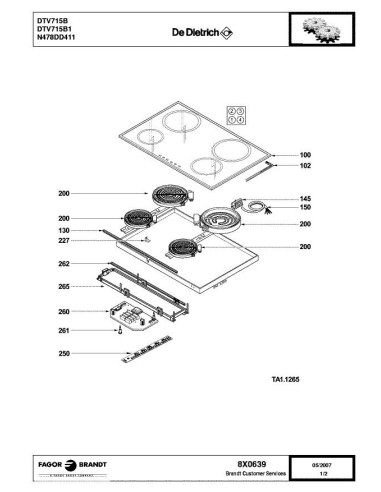 Pièces détachées DE DIETRICH DTV715B 8X0639 Annee 0 8X0639 