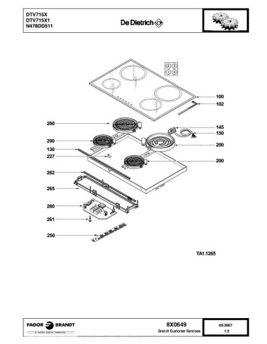 Pièces détachées DE DIETRICH DTV715X 8X0649 Annee 0 8X0649 