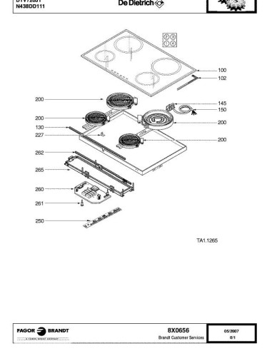 Pièces détachées DE DIETRICH DTV720J 8X0656 Annee 0 8X0656 