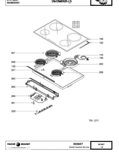 Pièces détachées DE DIETRICH DTV720X 8X0657 Annee 0 8X0657 